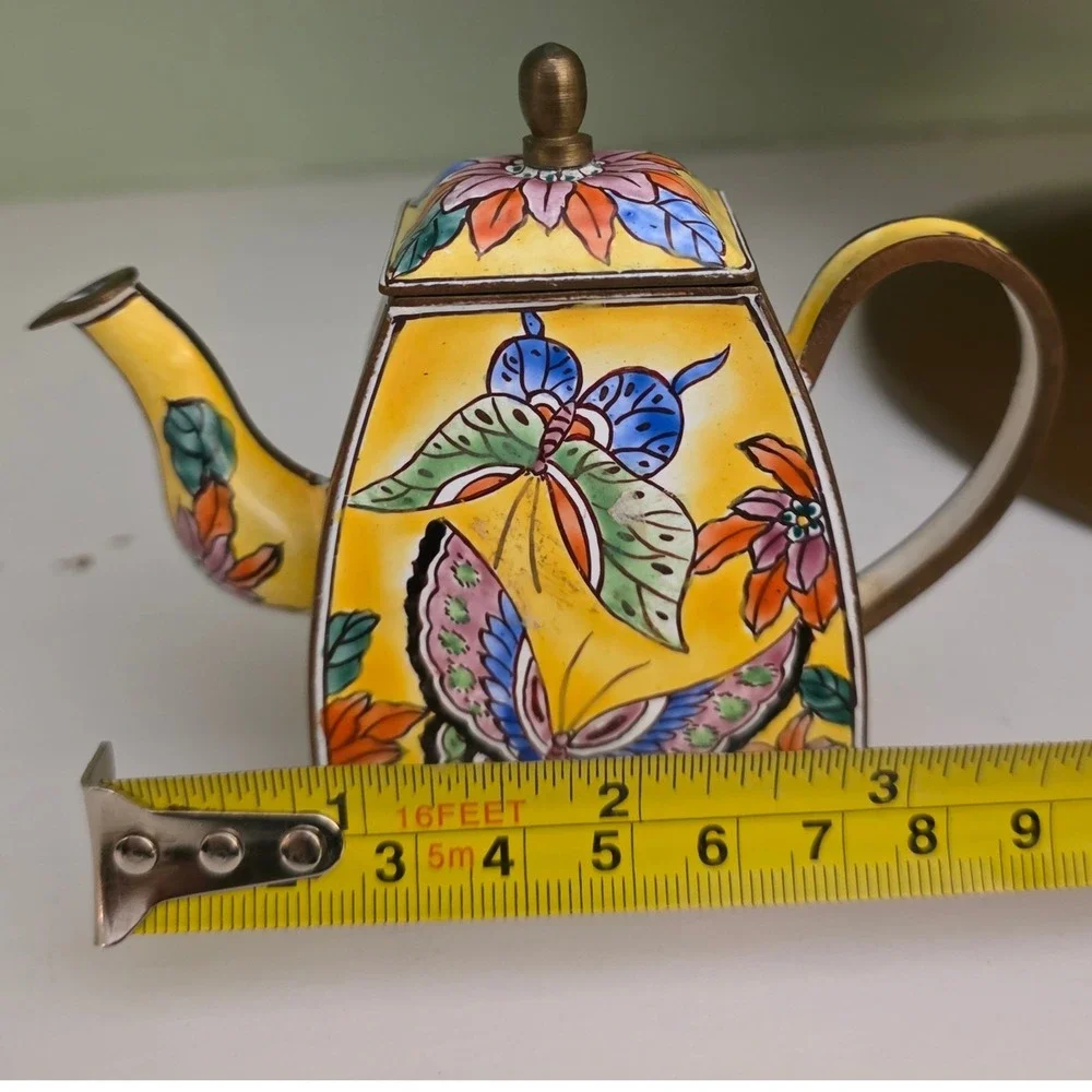 Vintage KELVIN CHEN Miniature Hand Painted Chinoiserie Enamel over Copper Teapot - Picture 6 of 6